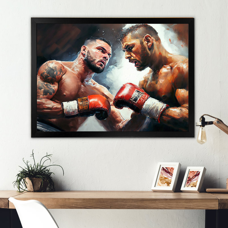 Boxers in Match II - reproduction sur toile, Cadre photo noir, L 32 po x H 16 po