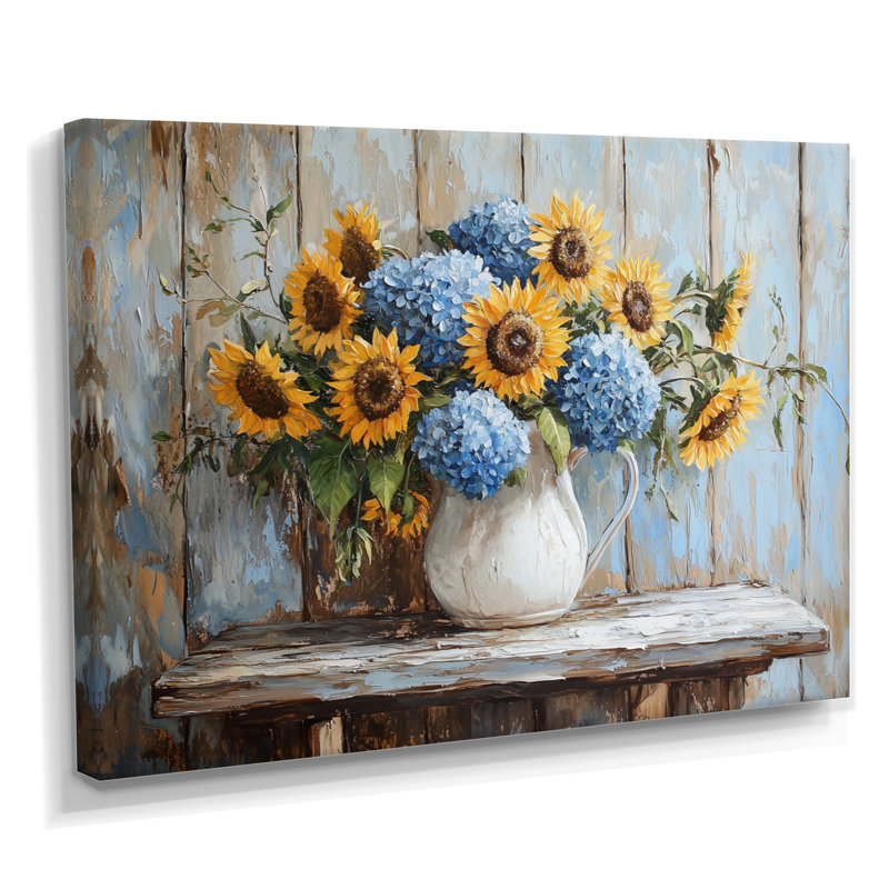 «Dubon Hydrangeas And Sunflowers Farmhouse I - Hydrangea», art mural, H 16 po x l 32 po, Toile tendue, Ne s’applique pas