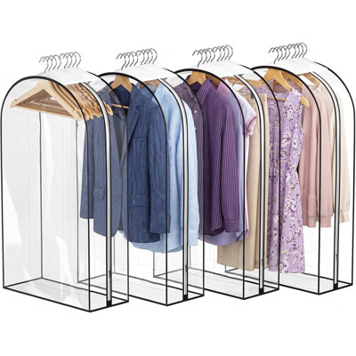 4 Pack Clear Garment Bags, 40" with 10" Gusset, Peva Transparent Side Zipper, Dustproof Breathable Clothes Cover for Closet Jackets Coats Dresses