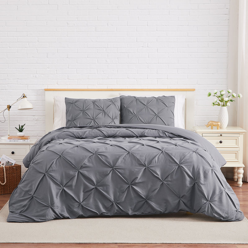 Pinch Pleated, Pintuck Duvet Cover Set with matching shams, Twin Duvet + 1 Standard Sham, Slate