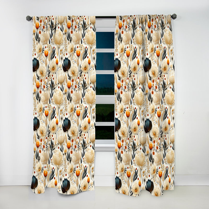 Neutre fleurs beige motif Boho II - rideau Boho - rideau obscurcissant abstrait - 1 panneaux, L 52 po x L 95 po