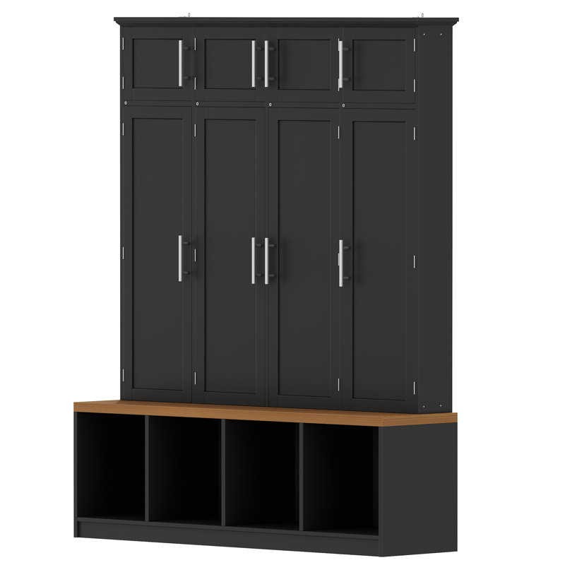 Arbre d'entrée de 59 po de largeur avec banc et rangement pour chaussures, Noir