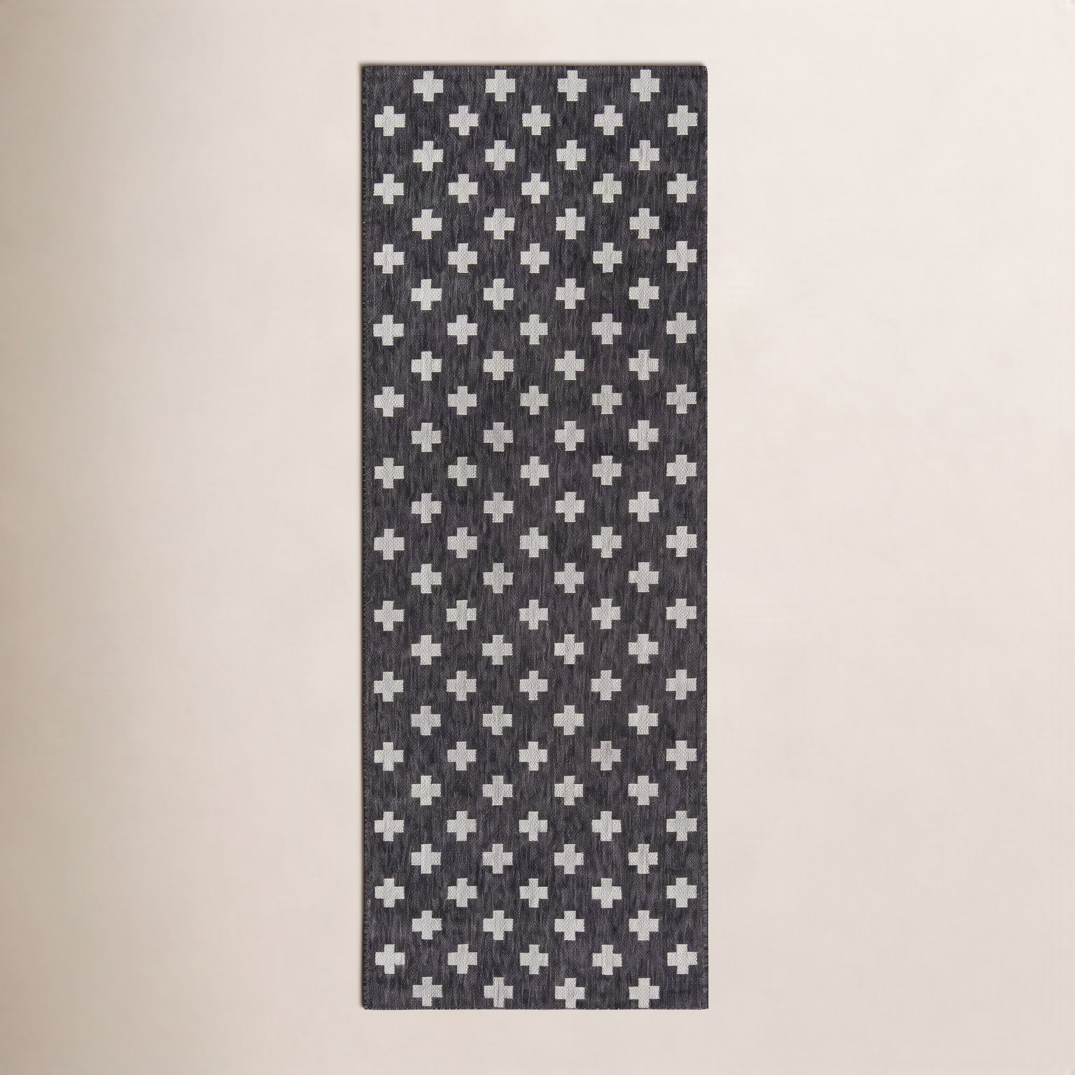Umbria Striped Geometric Outdoor Rug, Charcoal, Runner 2' x 6'