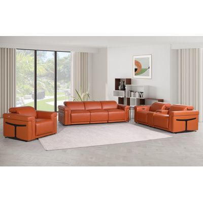 TOP GRAIN ITALIAN LEATHER 6-POWER RECLINING SOFA SET WITH POWER HEADREST
