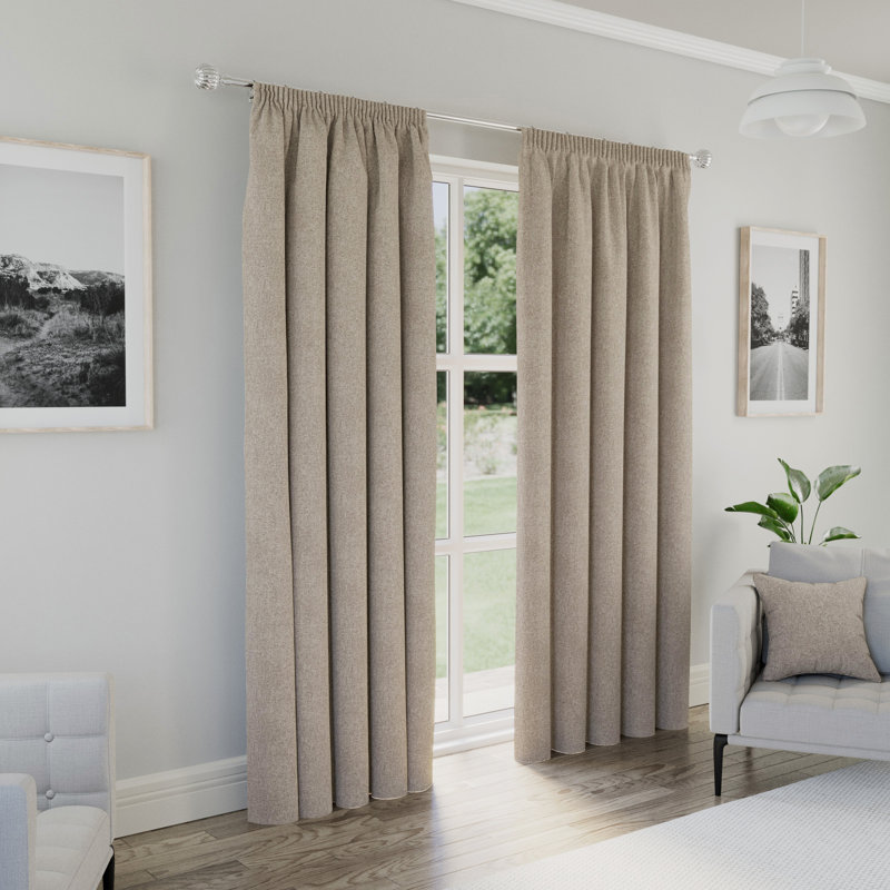 Revie Blackout Curtain Panel Pair, Beige, 117cm Width x 137cm Drop