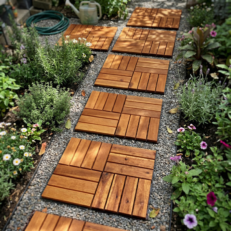 Carreaux de terrasse imbriqués en bois d'acacia Tranquillo - paquet de 30 | Revêtement de sol intérieur et extérieur antidérapant et antidérapant facile à installer