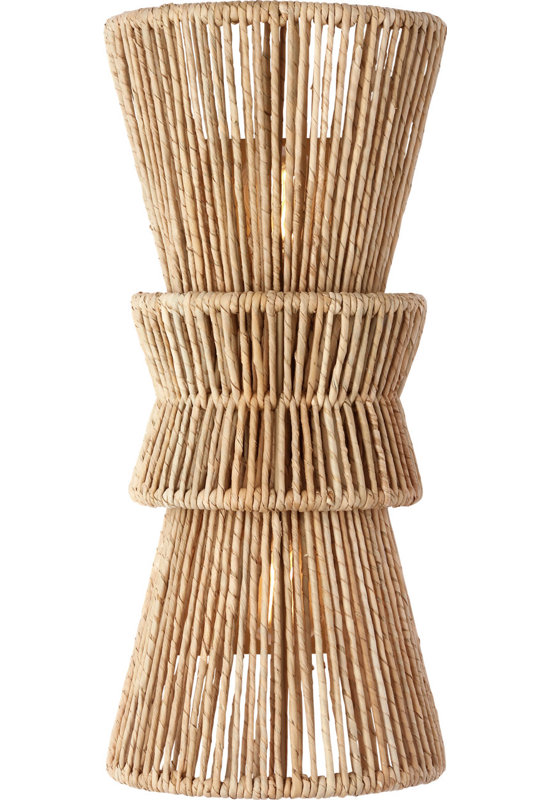 Antigua 20" Sconce in Natural Abaca, Antique-Burnished Brass