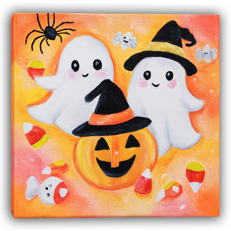 «Sourire fantômes avec bonbon et citrouille», art mural d'Halloween