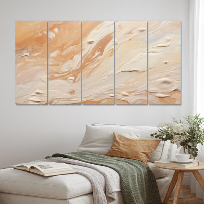 Crème marbrée Melody I - reproduction sur toile abstraite - 5 panneaux égaux