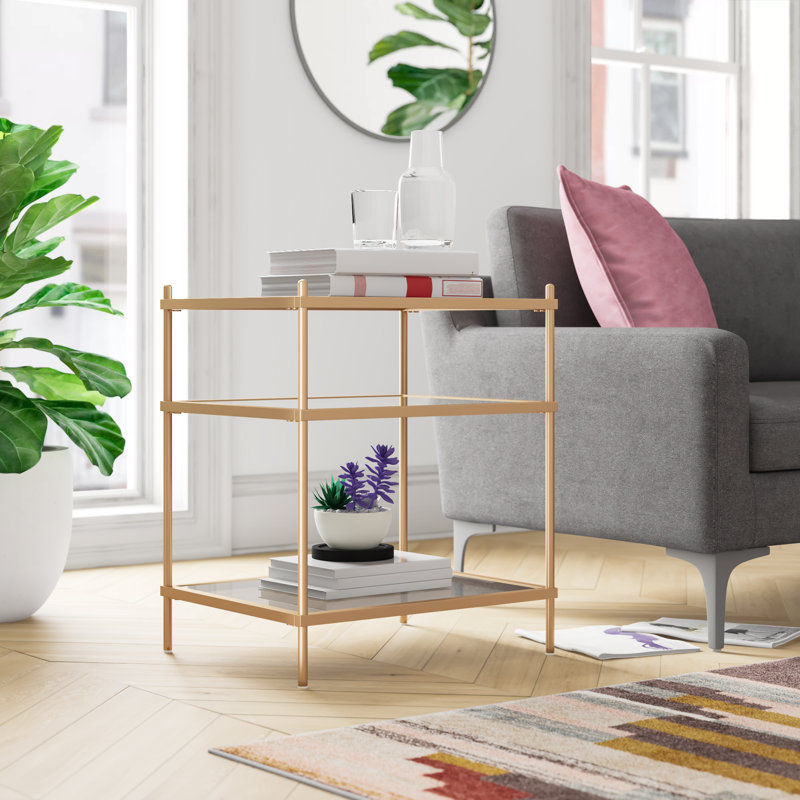 Glass Top End Table, Gold