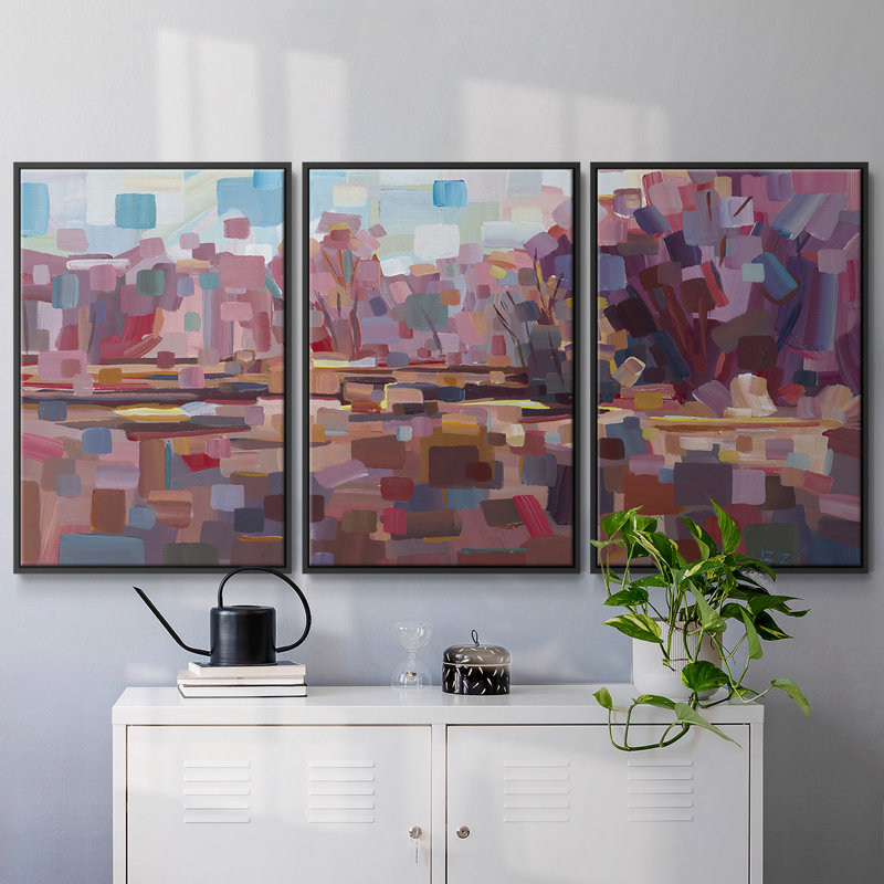 Jolie en rose - Toile encadrée multi-pièces, H 24 po x l 48 po x P 2 po, Noir