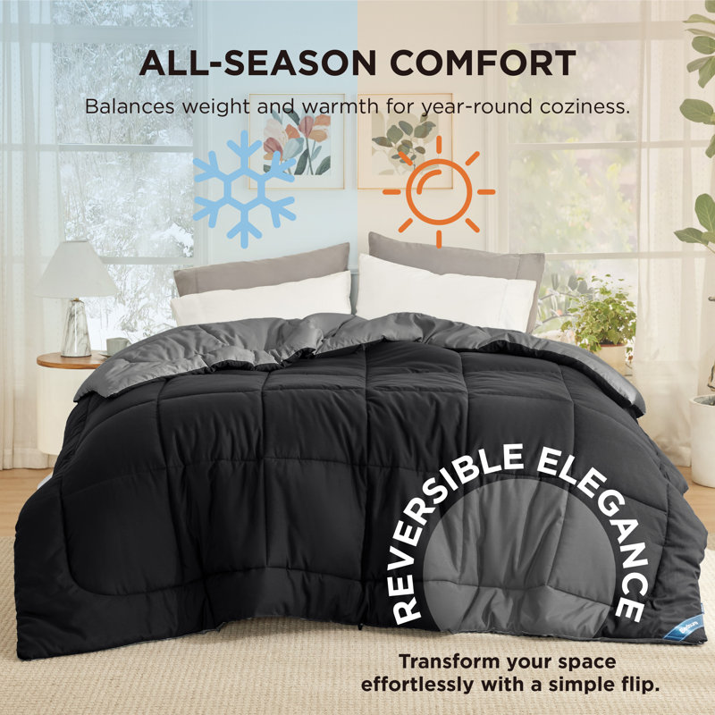 Bedsure Twin Color Block Quilted Duvet Insert – Black & Dark Gray, Down Alternative, All-Season, Black/Dark Gray, Twin Quilt