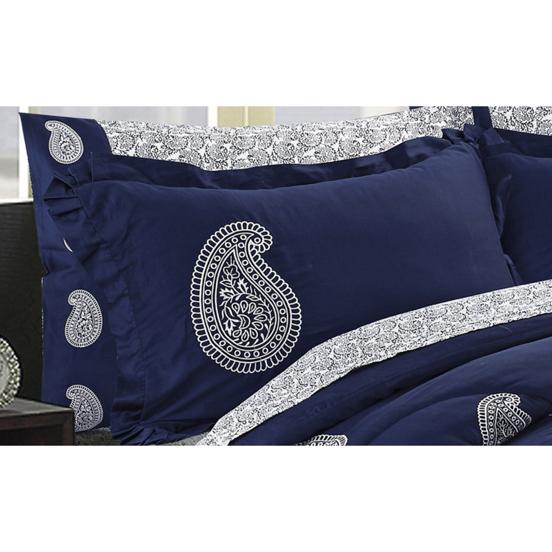 Ensemble d'édredon en coton pima bleu marine 10 pièces, King