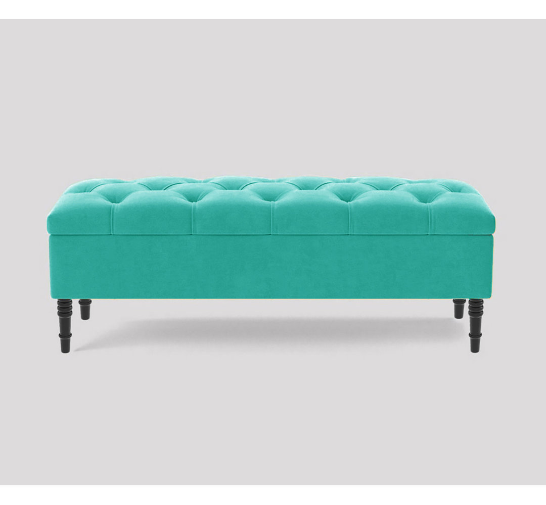 Alyana Wide Tufted Rectangle Ottoman Storage Bench - Upholstery Velvet Shoe Bench with Turned Wooden Legs