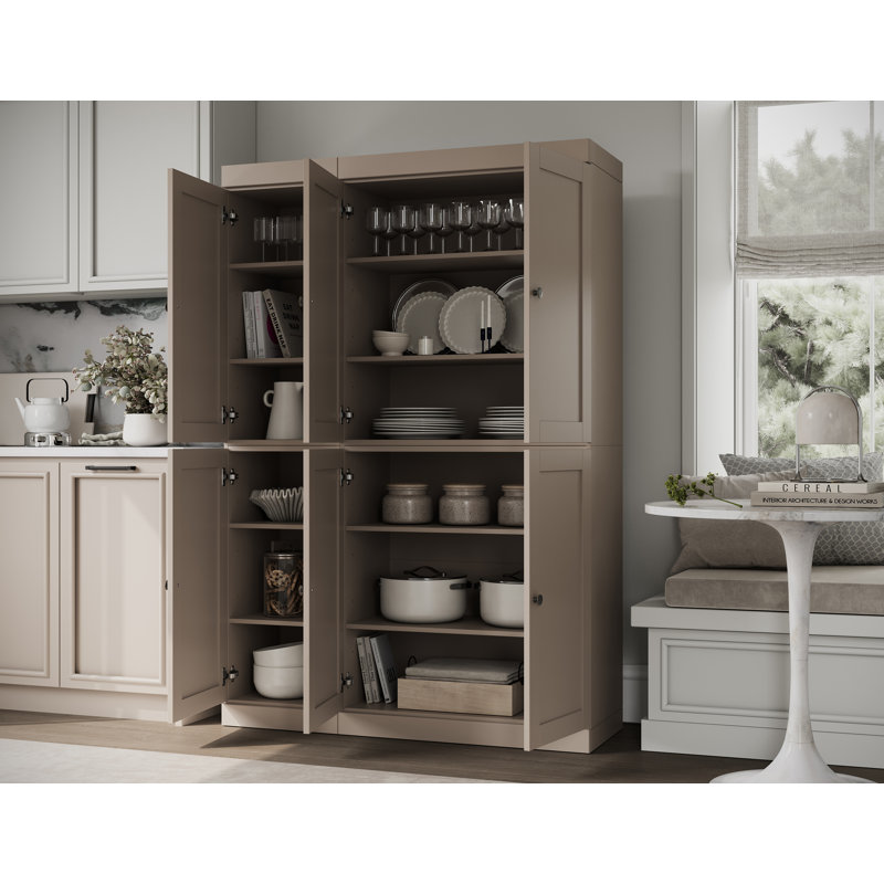 100% Solid Wood 48.5" Pantry Cabinet with Shaker Doors and Adjustable Shelves, Beige