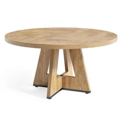 47" Oak Round Dining Table for 4-6 with Wooden Pedestal Base - Table Only