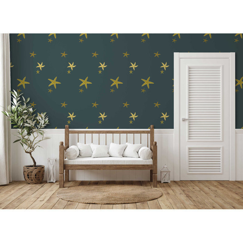 Sea Stars 33' L x 20.5" W  Wallpaper Roll, Washed Teal