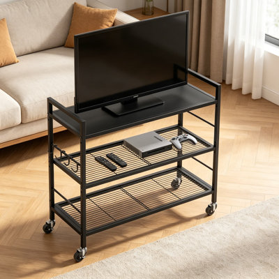 Étagère de rangement en métal à 3 niveaux sur roulettes, étagère en filet avec plateau en bois, tablettes réglables, largeur de 31,5 po, pour la cuisine, la buanderie, le garde-manger et le rangement pour plantes