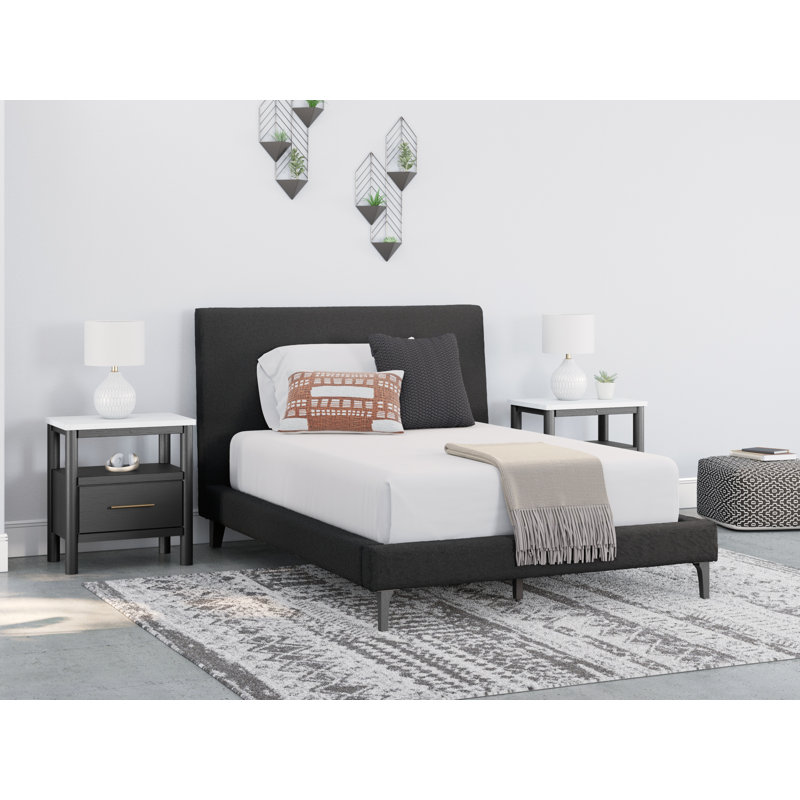 Cadmori Black Full Upholstered Bed with Roll Slats and Wood Frame