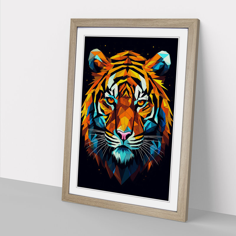 XYZ-FRM-V1223-1630 Tiger Geometric - Single Picture Frame Print on Wood, 34cm H x 25cm W x 2cm D, Oak