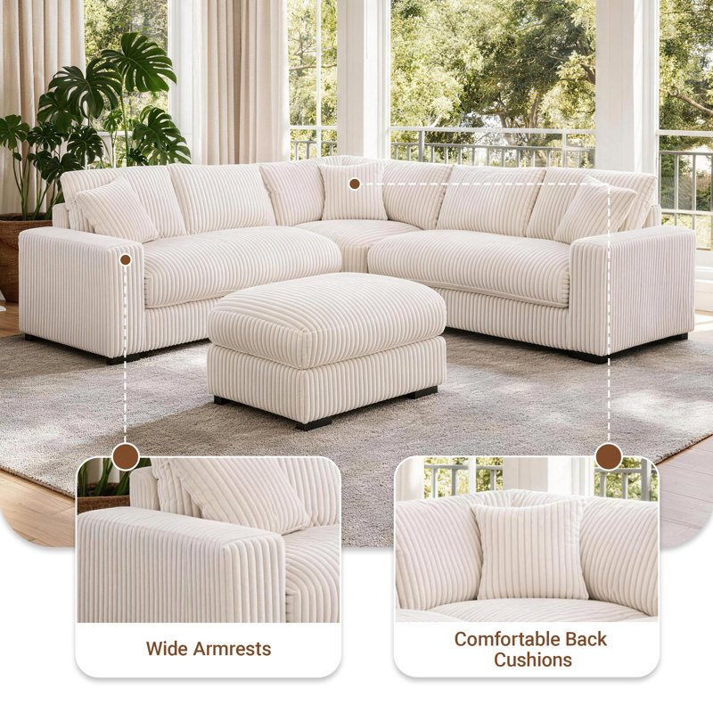 Canapé de coin 98,6 po, Beige Corduroy
