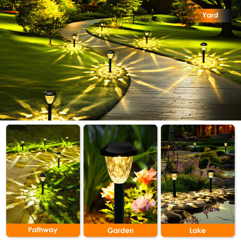 8 Pack Solar Pathway Lights, Waterproof Auto On/Off Outdoor Solar Lights for Garden, Walkway and Lawn,Warm White