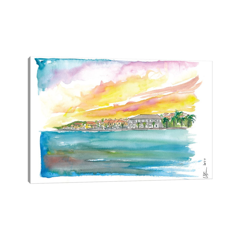 Gustavia St Barts Waterfront At Sunset In The Caribbean by Markus & Martina Bleichner - Wrapped Canvas Gallery-Wrapped Canvas Giclée