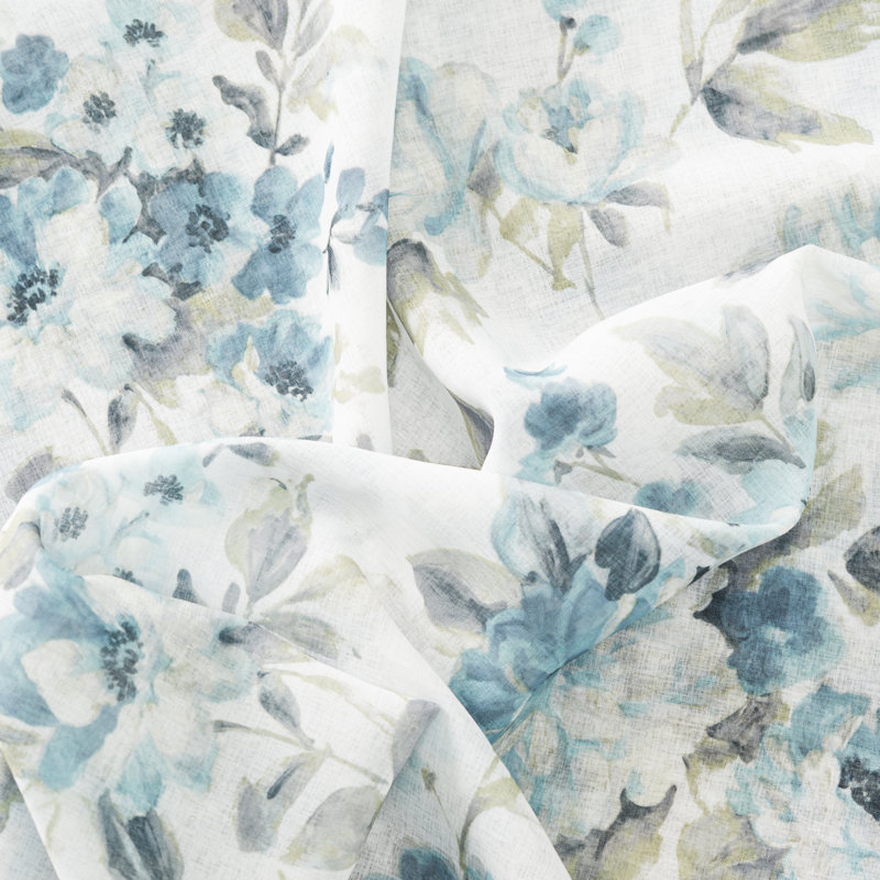 Bremen Elegant Water-Color Floral Semi-Sheer Single Curtain Panel, Blue, 54"W x 84"L
