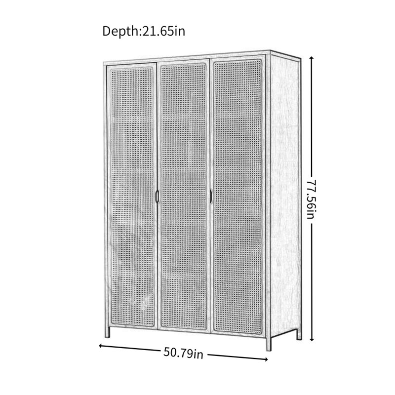 Simple Rattan Three-door Wardrobe, Burlywood