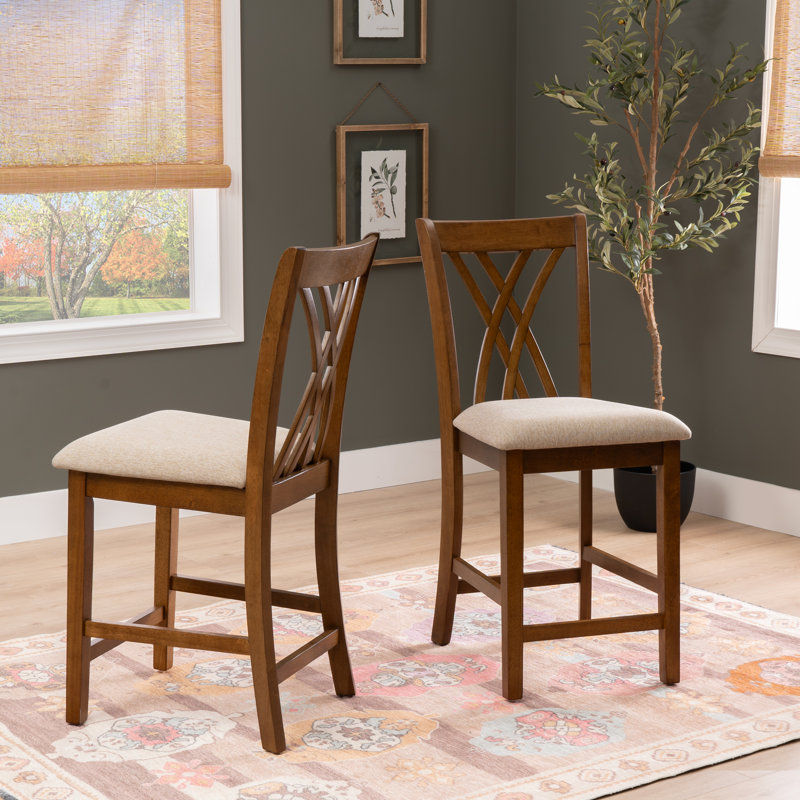 Asherton Upholstered Counter Stools, Beige Polyester/Brown Frame