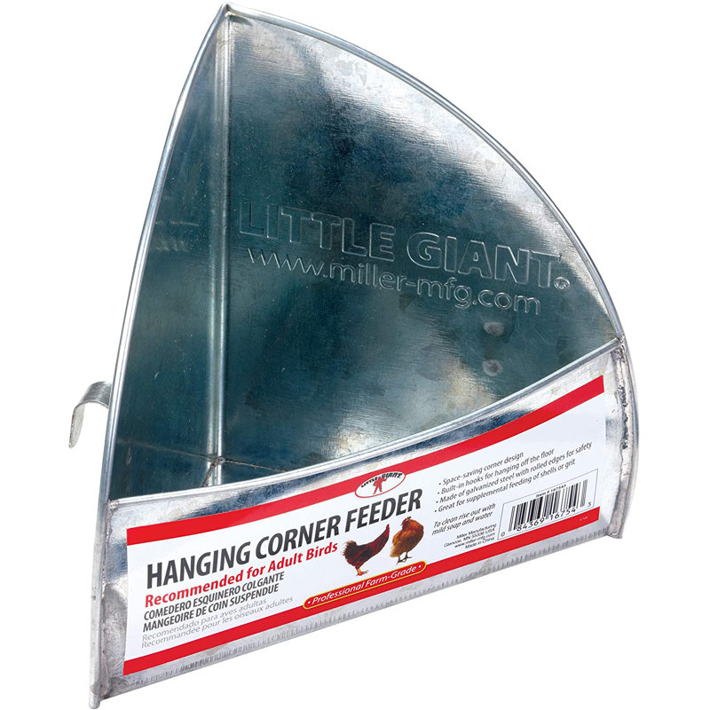 Galvanized Steel Hanging Corner Poultry Feeder, 32 oz