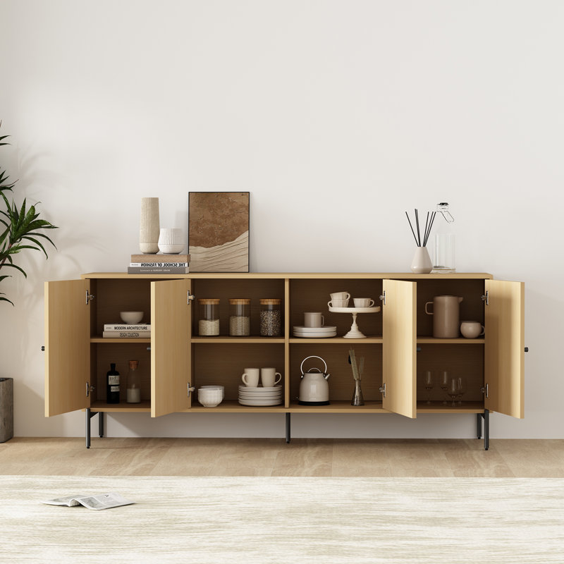 Buffet moderne 71 po avec 8 tablettes réglables et pieds en métal clair Magnolia