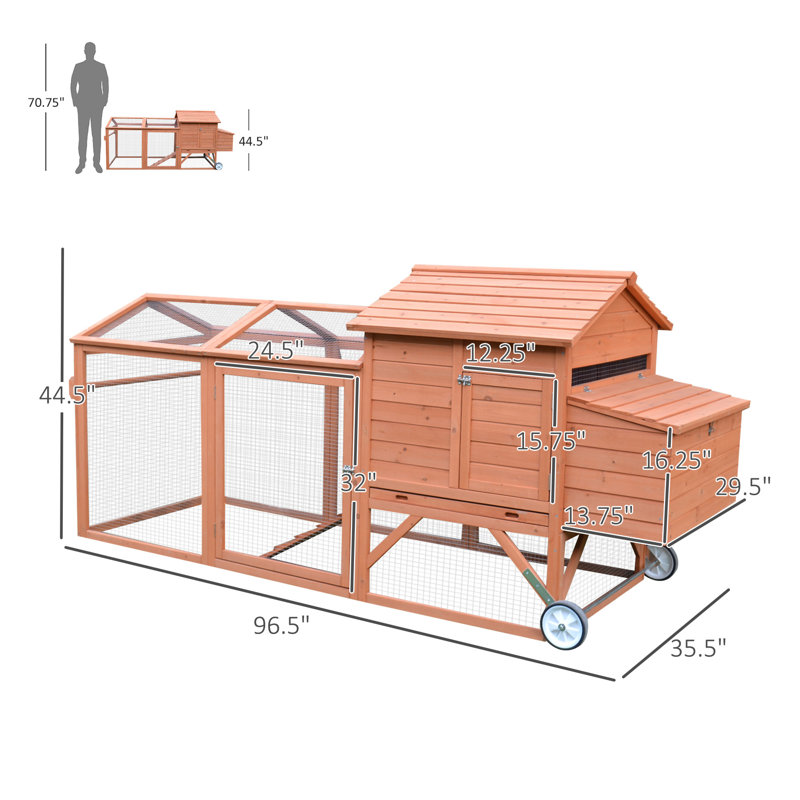 Cage à poules en bois avec poulailler et cage, Naturel