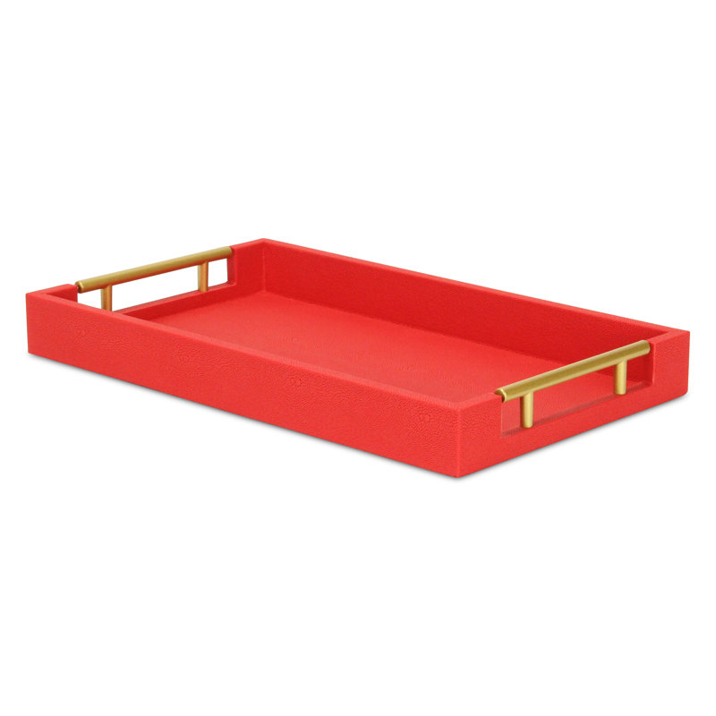 Plateau de service rectangulaire en faux chagrin fini à la main Baidy, Rouge