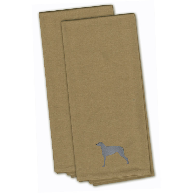 Serviette de cuisine brodée en gaélique deerhound, Brun clair, H 28 po x l 19 po x P 0,1 po