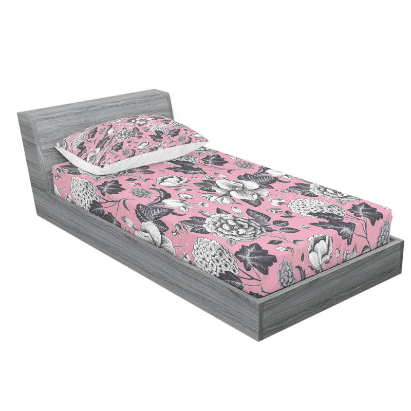 Microfiber Sheet Set, Twin Sheet Set with Fitted Sheet, Floral 4