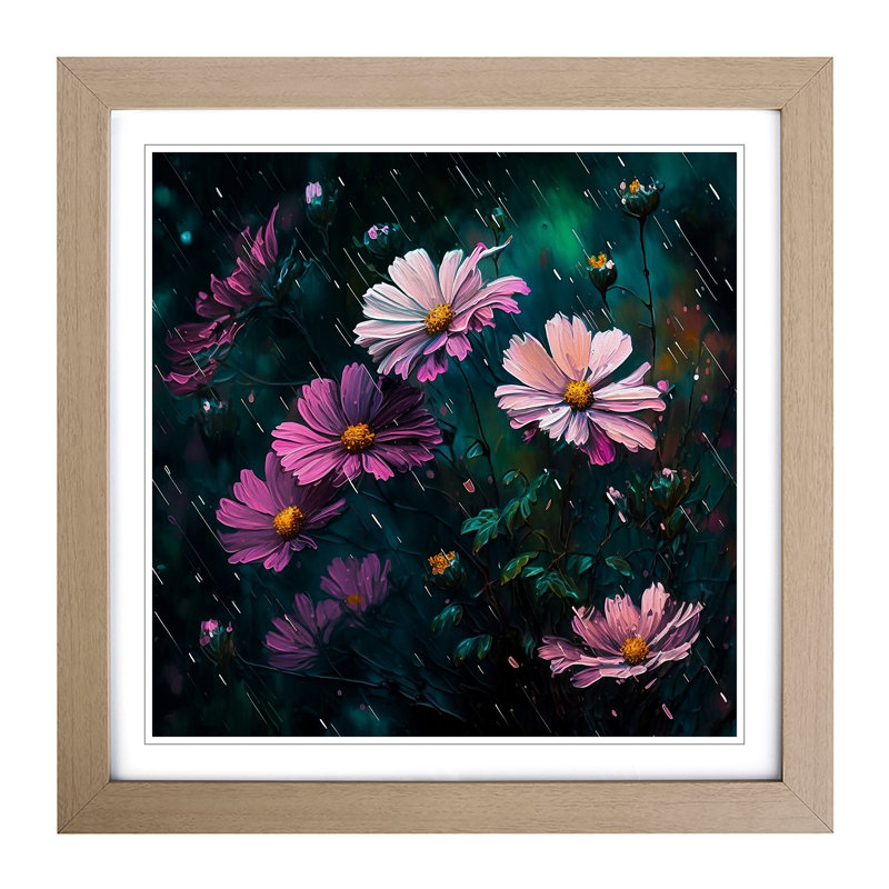 Cosmos Neo-Impressionism - Single Picture Frame Print on Wood, Oak