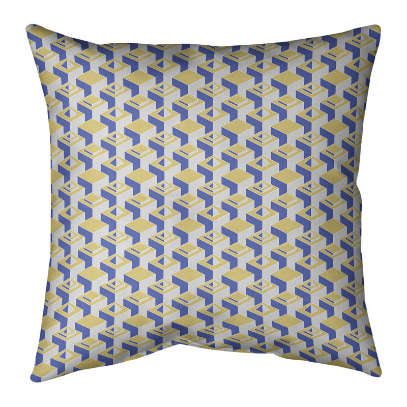 Housse de coussin Skyscrapers, 20 po X 20 po, Jaune chaud / bleu, Polyester filé