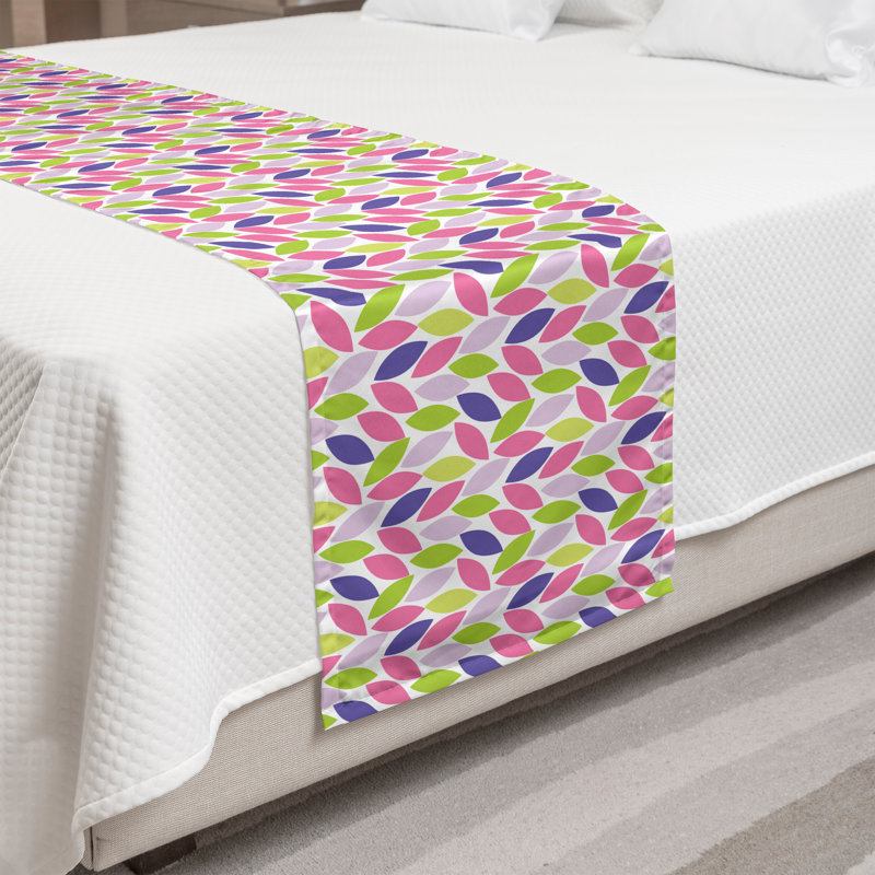 Ambesonne Natural Bed Runner Botanic Leaf Pattern Pink Purple Lime Green, King