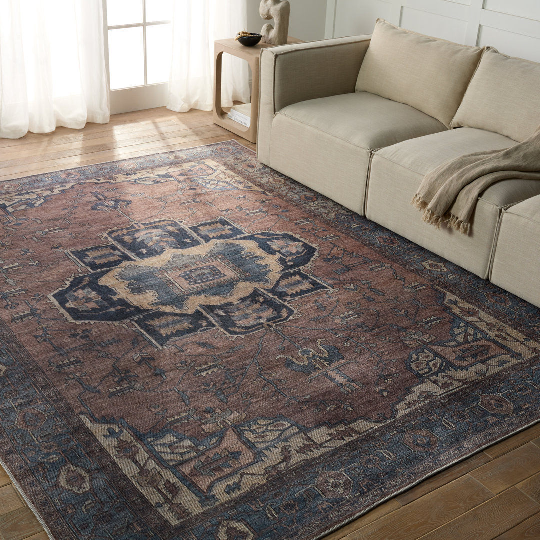 Beesley Machine Washable Blue/Dark Brown Rug Langley Street® Rug 