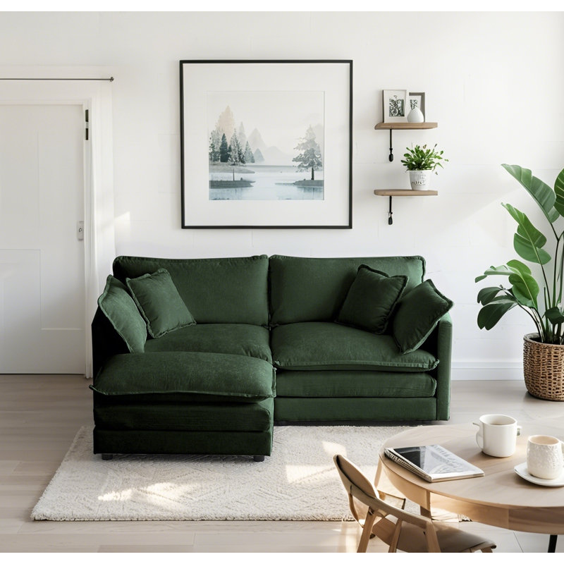 Canapé à deux places en chenille vert avec canapé modulaire en L