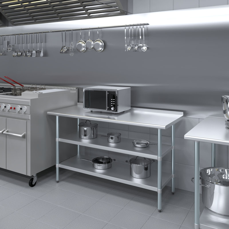 Stainless Steel Prep Table with 1.5" Backsplash and 2 Undershelves, 36.5" H x 60" W x 24" D