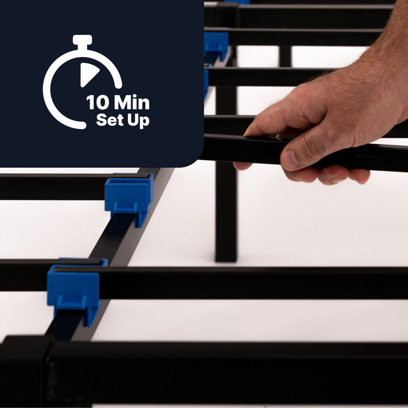 Full Size Black Upholstered Metal Mattress Foundation