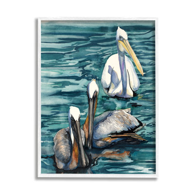 Pelicans at Sea Painting White Framed Giclee Art by Liz Sunridge