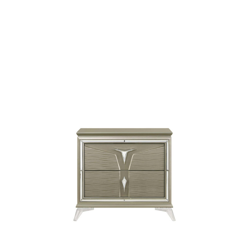 Table de chevet 2 tiroirs de style moderne et décorations en miroir