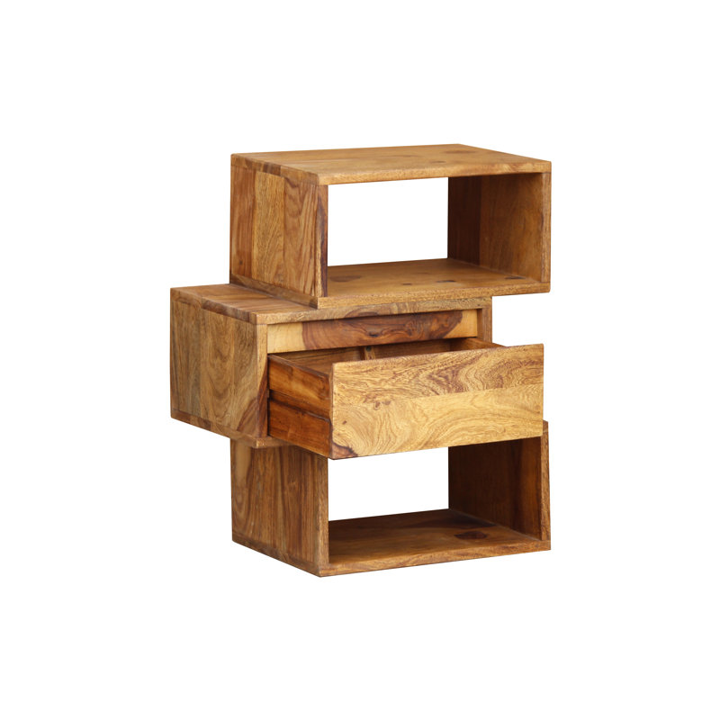 Grand Isle Solid Wood Floor Shelf End Table, Teak