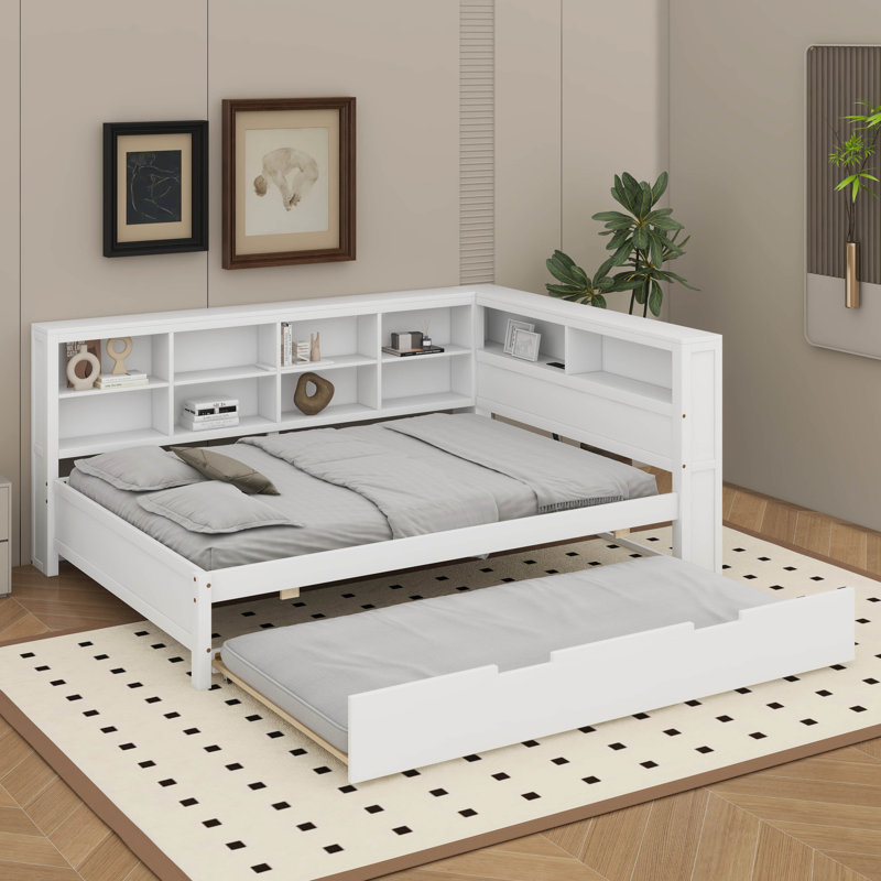 Lit de jour avec couchette, tablette et ports de chargement USB, Complet/Double, Blanc