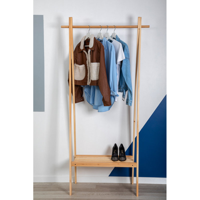 Portemanteau autoportant en bois massif avec rangement Ransome