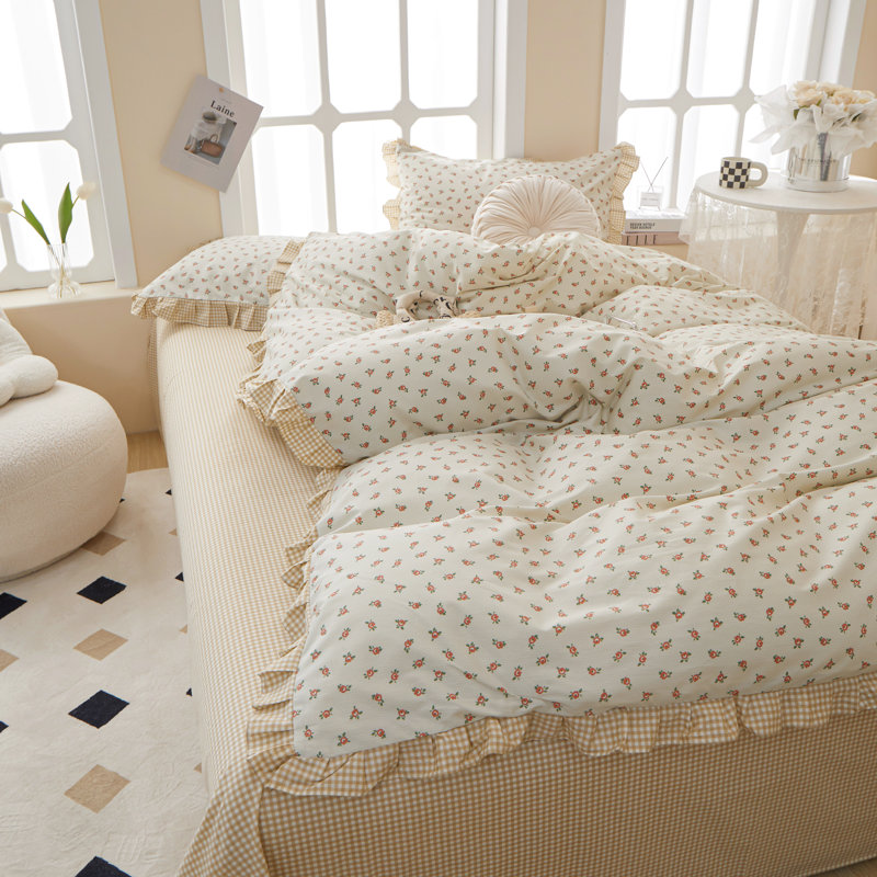 Microfiber Floral Print Comforter Set, Full Comforter + 2 Pillowcases