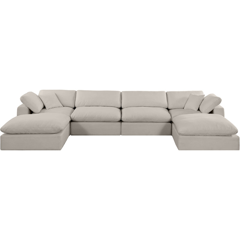 Canapé modulaire 6 pièces rembourré, Tissu beige texturé en lin